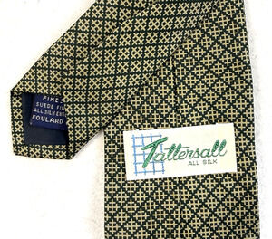Vintage Tattersall silk tie Olive green diamond geometric Classic Preppy